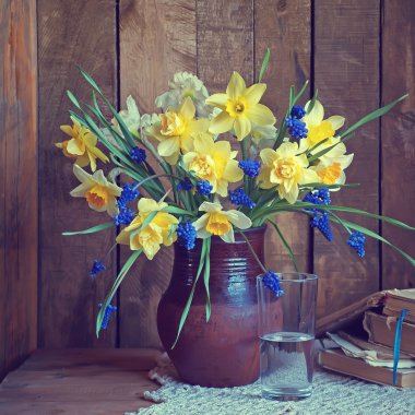 Natürmort sarı narcissuses bir buket.