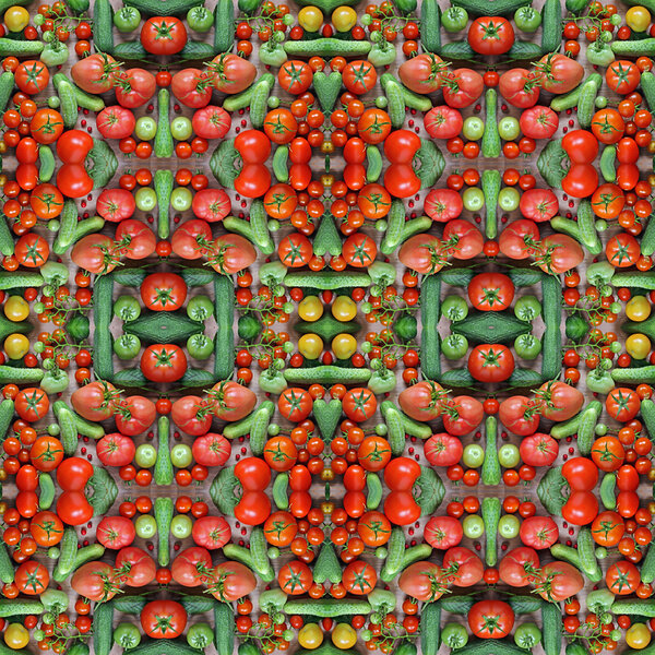 Cucumbers and tomatoes, effect of a kaleidoscope.