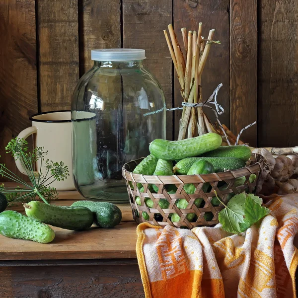 Stillleben mit Gurken. — Stockfoto