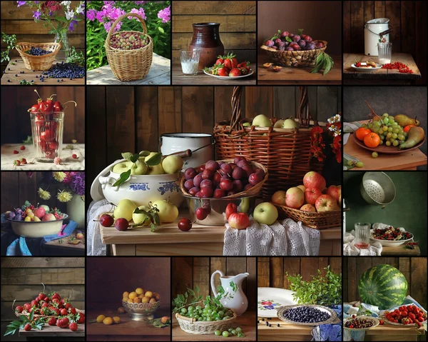 Collage de bodegones con bayas en estilo rural . —  Fotos de Stock