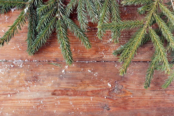 Background from boards with fir-tree branches from above — Stock Photo, Image