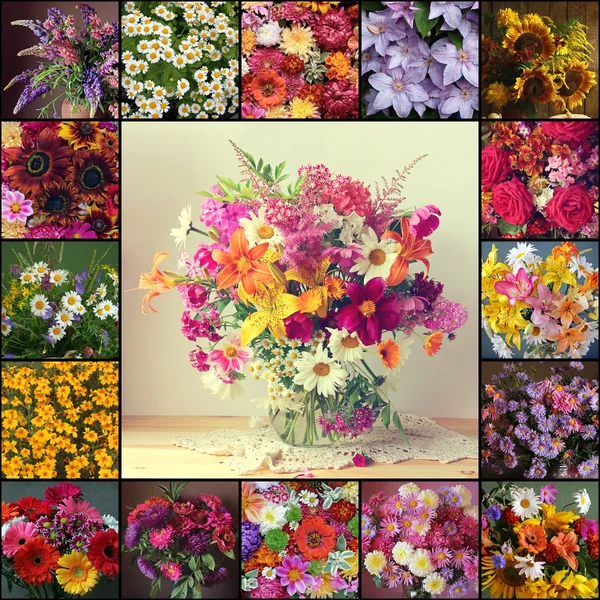 Collage aus Bildern mit Blumen. — Stockfoto