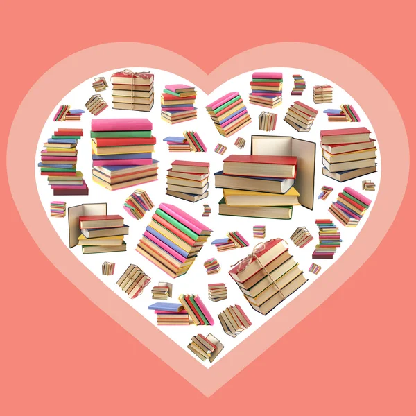 Adoro i libri. Un collage con libri e cuore . — Foto Stock