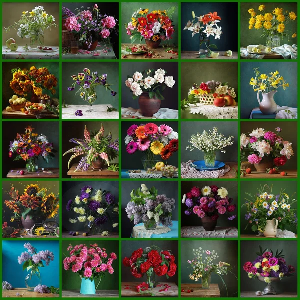 Collage aus Stillleben mit Blumen. — Stockfoto