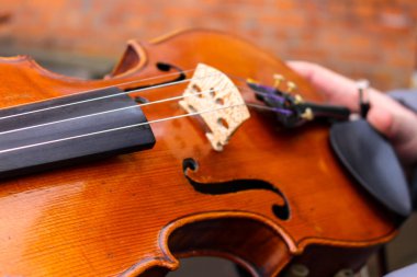 Bir müzisyenin kemanının ayrıntılı planı