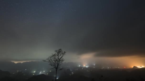 Lattea Stella Che Muove Sopra Montagna Notte — Video Stock