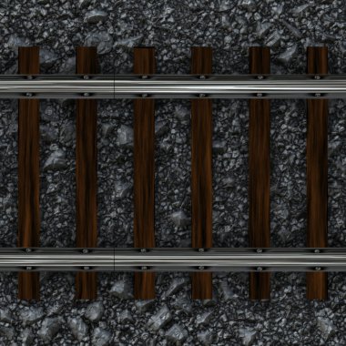 Demiryolu raylarının çakılların üzerindeki görüntüsü.