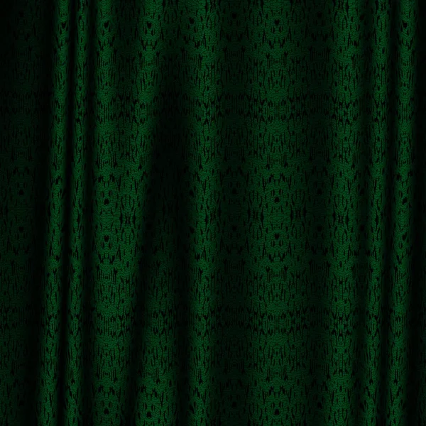 Illustration Green Silk Fabric Black Ornaments — Stock Photo, Image