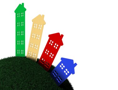 Grup gezegen üzerinde duran evlerin