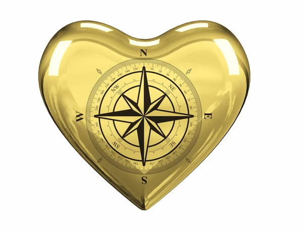 Windrose ligger i centrum av gula hjärtat — Stockfoto