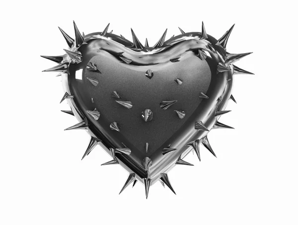 Серебряное сердце с шипами — стоковое фото