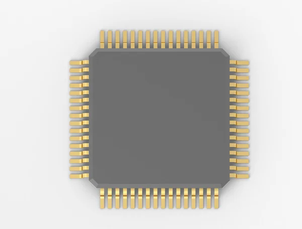 Microchip com revestimento de ouro nos contatos isolados no fundo branco — Fotografia de Stock