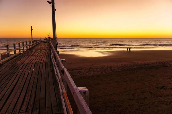 Alba Vecchio Molo Legno Sulla Spiaggia Lucila Buenos Aires — Foto Stock