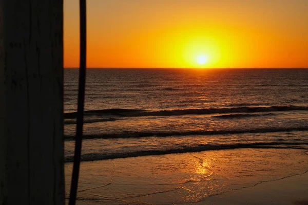 Nascer Sol Velho Cais Madeira Praia Lucila Buenos Aires — Fotografia de Stock