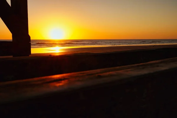 Soluppgång Gammal Träbrygga Stranden Lucila Buenos Aires — Stockfoto