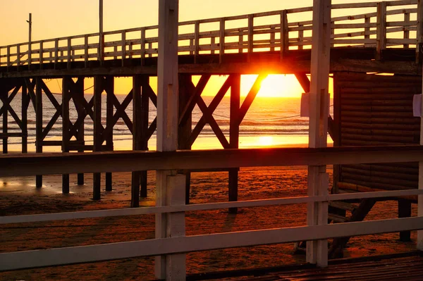 Alba Vecchio Molo Legno Sulla Spiaggia Lucila Buenos Aires — Foto Stock