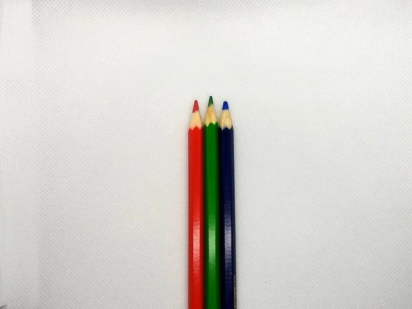 Close View Red Green Blue Color Pencils White Surface — Stock Photo, Image