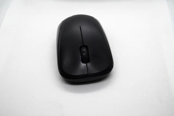 Close View Black Wireless Mouse White Surface — Stock Photo, Image