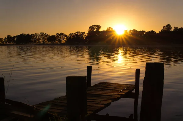 Pôr Sol Lago Lobos Buenos Aires Tirado Costa Olhando Para — Fotografia de Stock