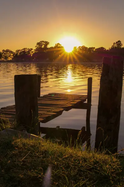 Pôr Sol Lago Lobos Buenos Aires Tirado Costa Olhando Para — Fotografia de Stock