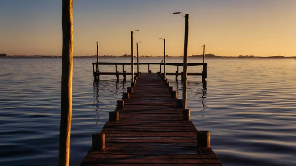 Tramonto Lago Lobos Buenos Aires Tratto Dalla Riva Guardando Vecchio — Foto Stock