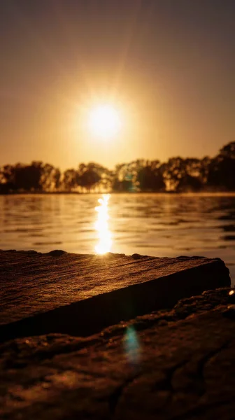 Pôr Sol Lago Lobos Buenos Aires Tirado Nível Solo Velho — Fotografia de Stock