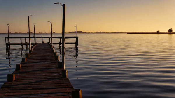 Lobos Gölü Nde Gün Batımı Buenos Aires Kıyıdan Alınıp Eski — Stok fotoğraf