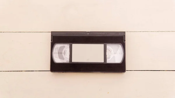 Vue Plat Vieux Ruban Vhs Avec Une Étiquette Blanche Vierge — Photo