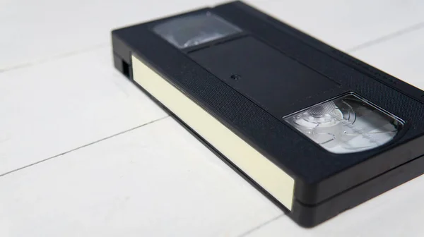 Vue Rapprochée Vieux Ruban Vhs Avec Une Étiquette Vierge Sur — Photo