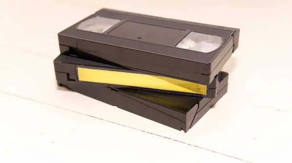 Tas Trois Bandes Vhs Sur Une Surface Bois Blanc Eux — Photo