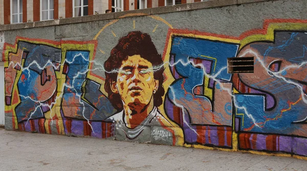 Diego Maradona Graffiti Pintado Uma Parede Mar Del Plata Imagem De Stock