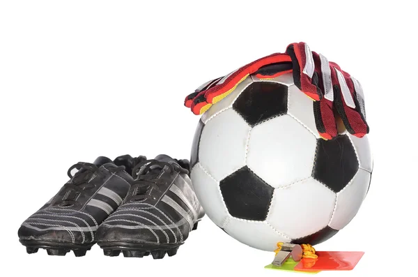 Fotbalové vybavení v bílém — Stock fotografie