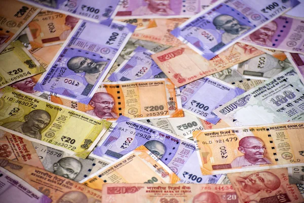 Hotovost Různých Indických Papírových Měnách Rupie Jako Pozadí Indické Bankovky — Stock fotografie