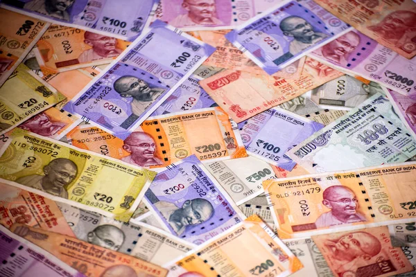 Cash Various Indian Paper Currency Rupees Background Indian Banknotes — Zdjęcie stockowe