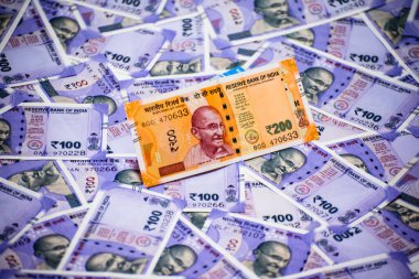 Hindistan 'a 200 rupi. Hindistan' a 100 'lük banknot..