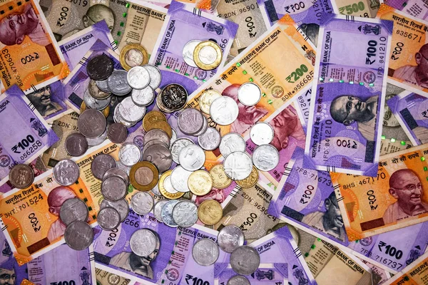 Různé Indické Bankovky Mince Papírové Měně Jako Pozadí — Stock fotografie