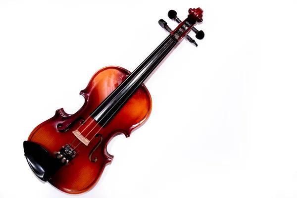Framifrån Violin Med Fiolpinne Isolerad Vit Bakgrund — Stockfoto