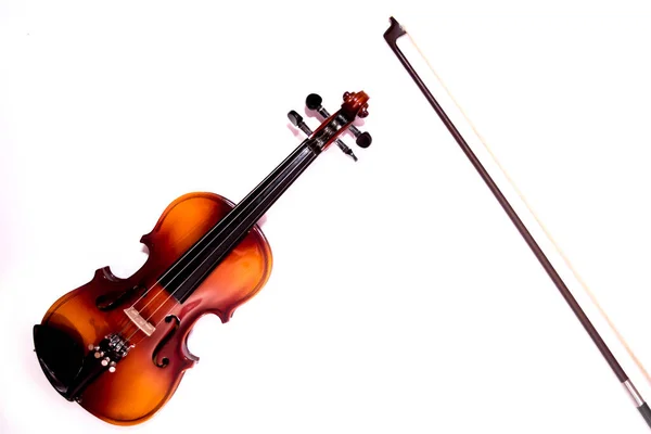 Vista Frontal Violino Com Vara Violino Isolada Sobre Fundo Branco — Fotografia de Stock