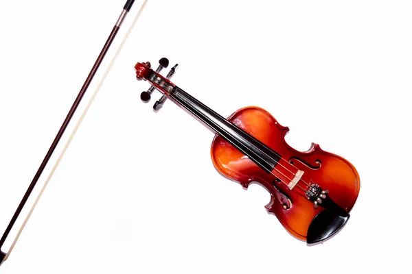 Framifrån Violin Med Fiolpinne Isolerad Vit Bakgrund — Stockfoto