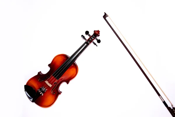 Вид Спереду Скрипки Скрипкою Ізольовано Білому Тлі — стокове фото