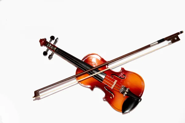 Vista Frontale Del Violino Con Bastone Violino Isolato Sfondo Bianco — Foto Stock