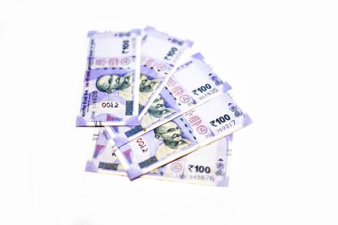 Hindistan 100 kağıt para birimi beyaz arka planda izole.
