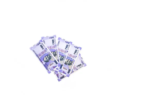 Indiase Honderd Papiergeld Geïsoleerd Witte Achtergrond — Stockfoto
