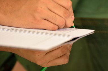 İnsan eli bir not defteri yazma