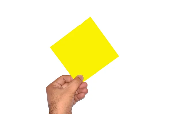 Holding empty yellow note — Stock Photo, Image