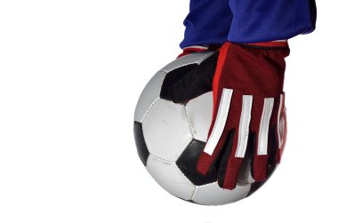 Beyaz arka planda futbol kalecisi