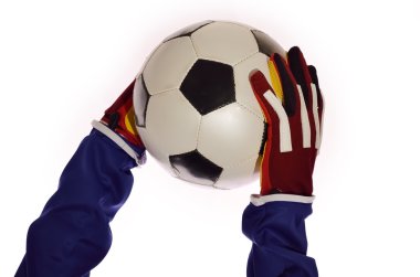 Beyaz arka planda futbol kalecisi.