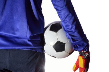 Beyaz arka planda futbol kalecisi