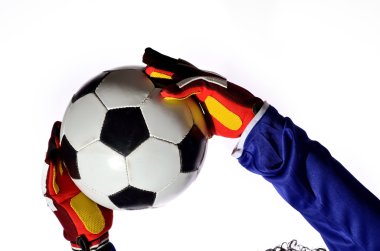 Beyaz arka planda futbol kalecisi.