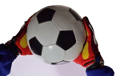 Beyaz arka planda futbol kalecisi.